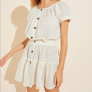 Eberjey‎ Swim elsie  Cover Up Dress cotton Ivory Eyelet Puff Sleeve Sheer Beach